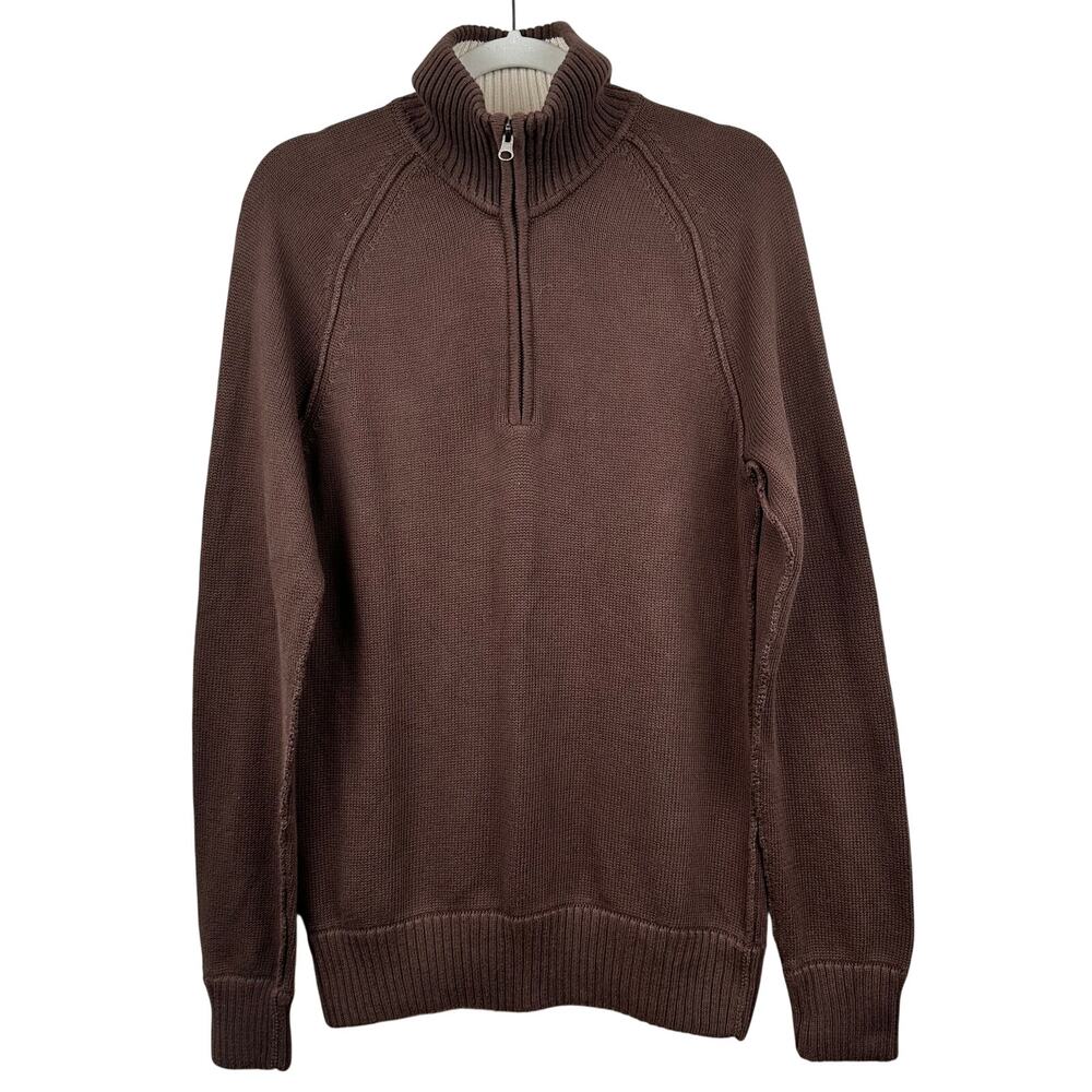 NEW Aeropostale Men's Mock Neck Sweater 100% Cotton 1/4 Zip Brown Med Preppy